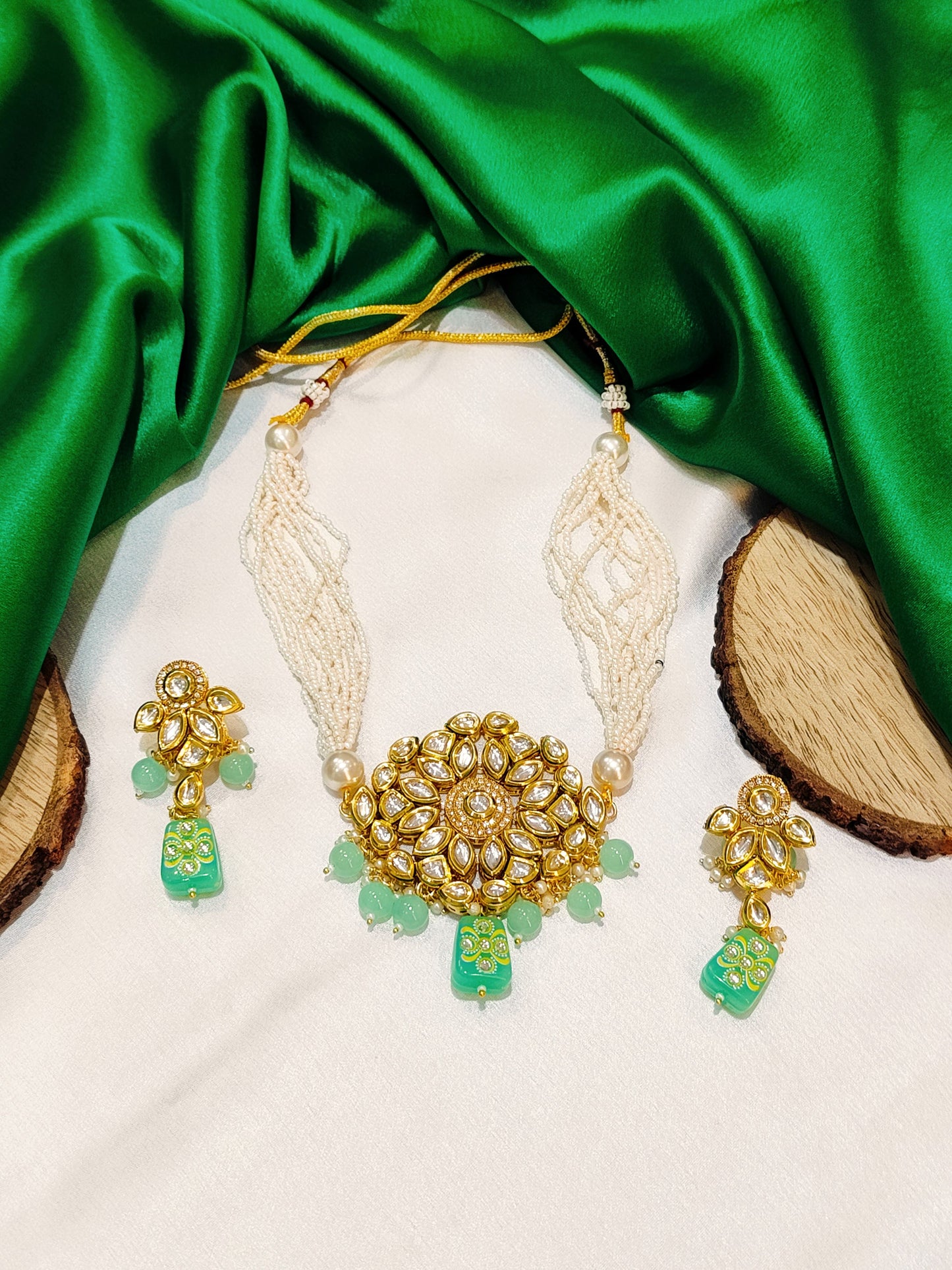 Mint green SURYA Choker Necklace set