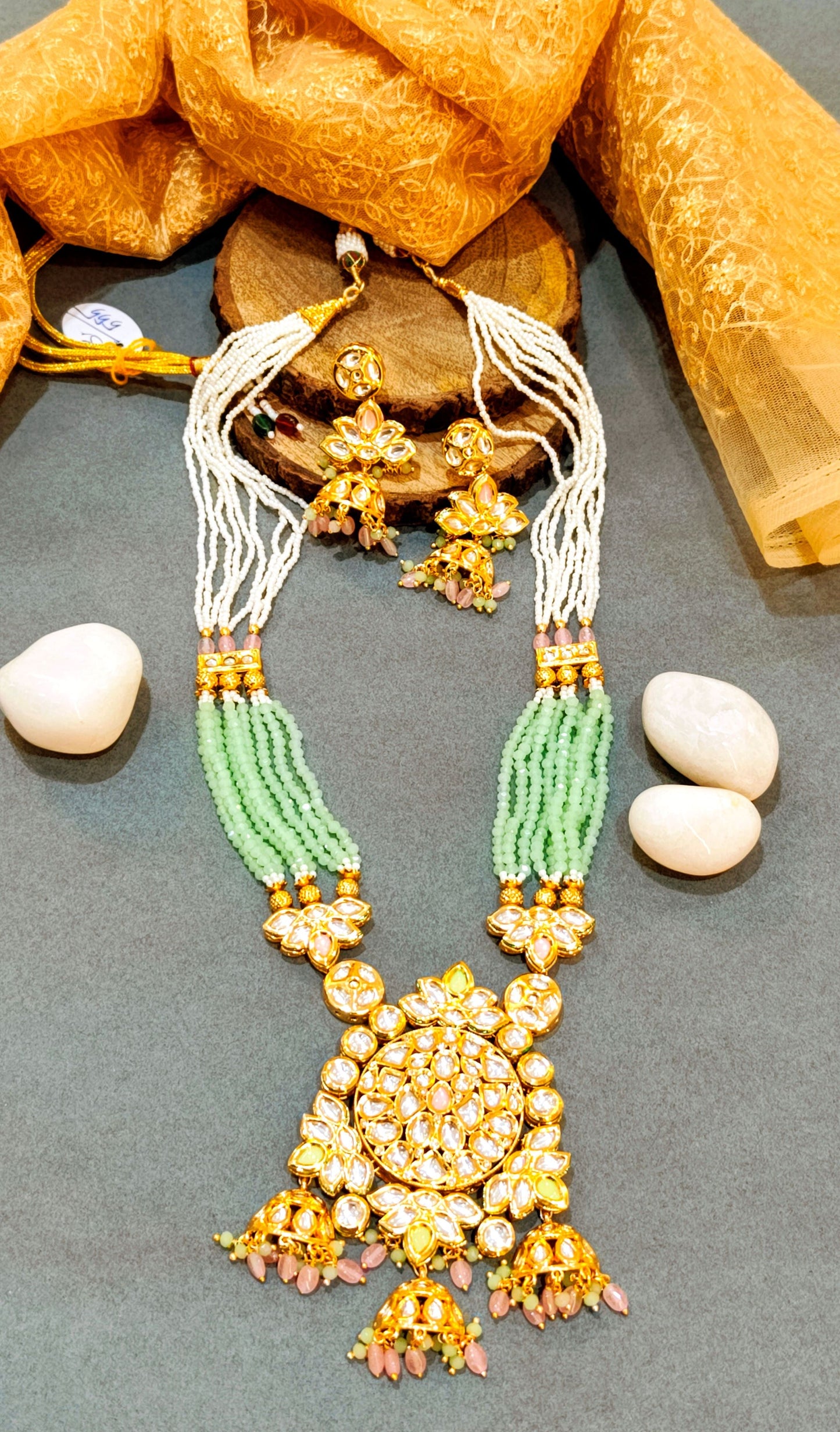 Pink and Mint green Trishala long Necklace set