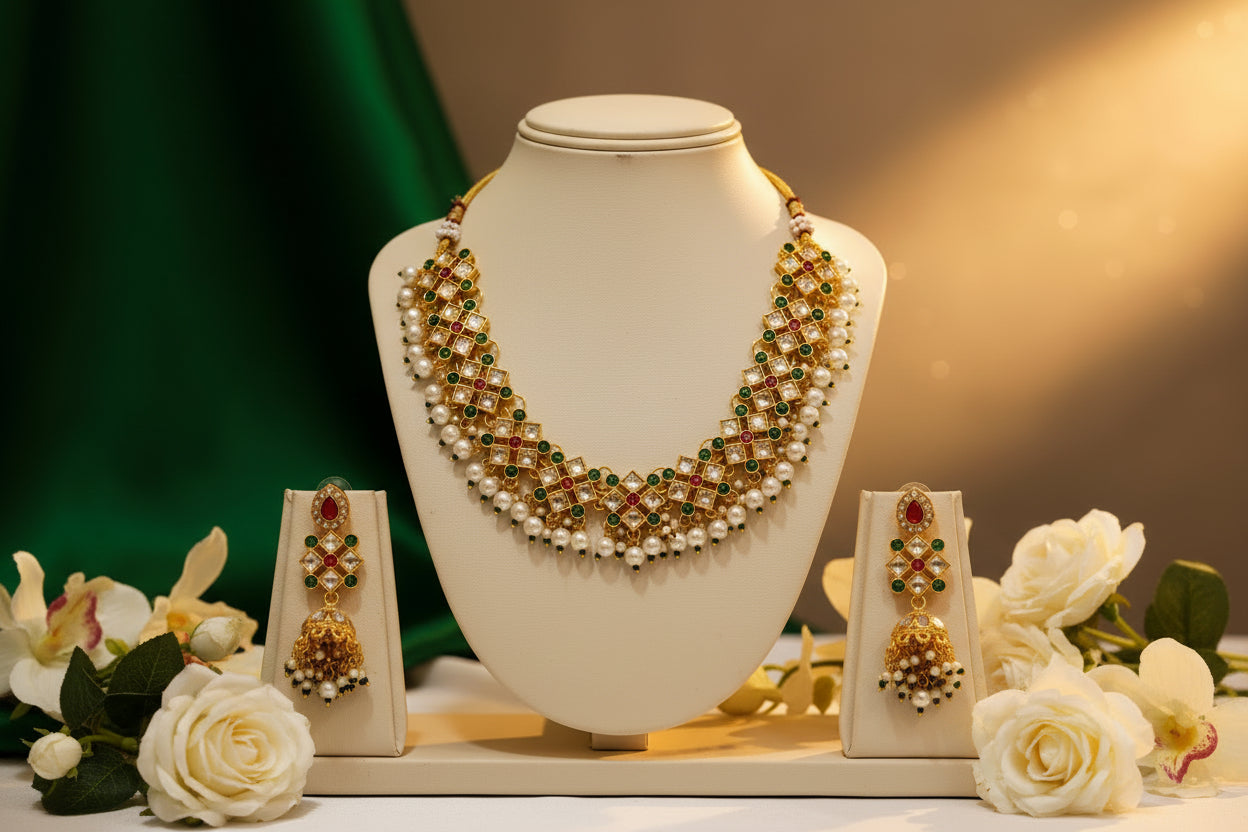 Red and Green SUNDARI Necklace Set