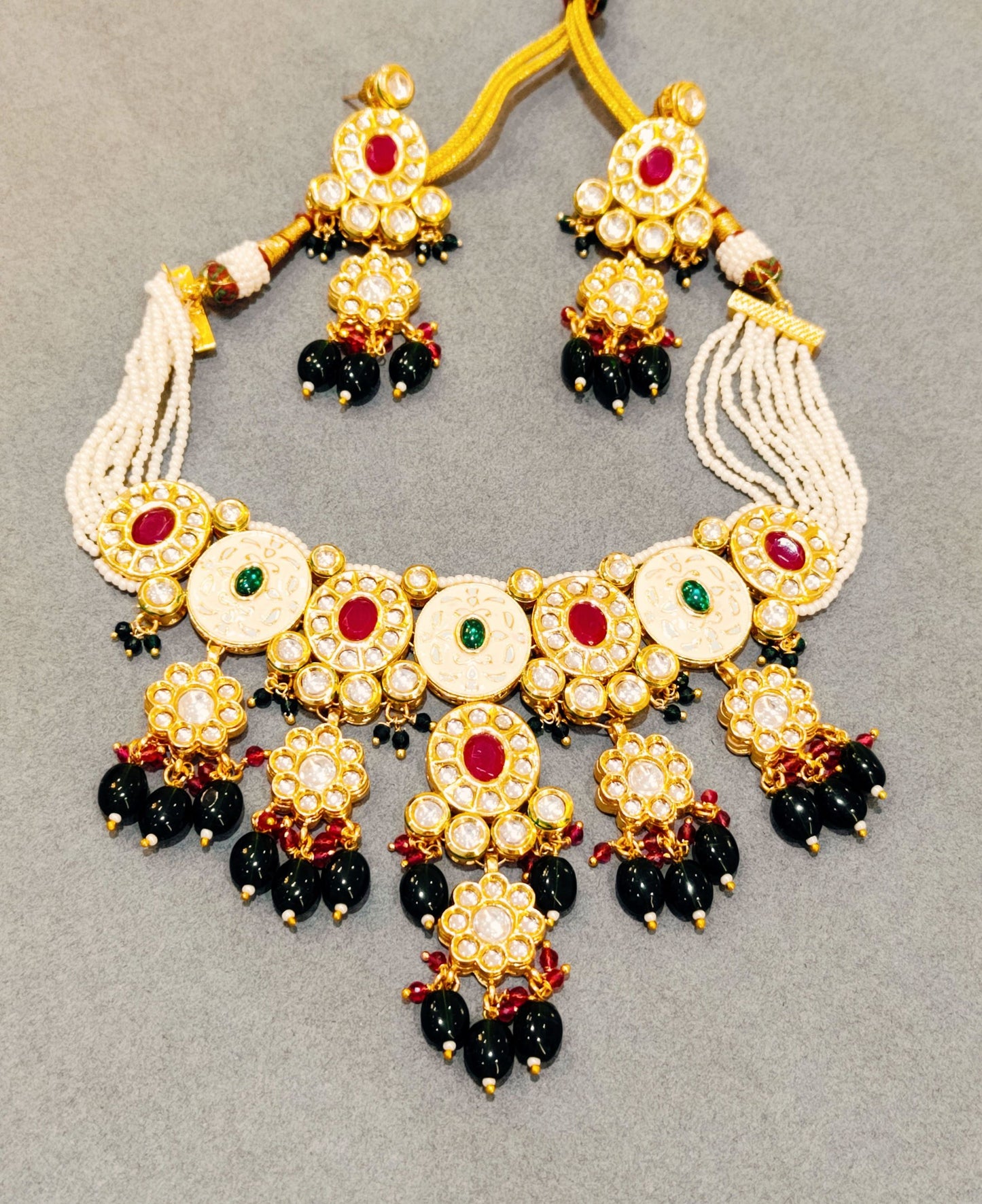 Maroon green Mitali Choker Necklace set