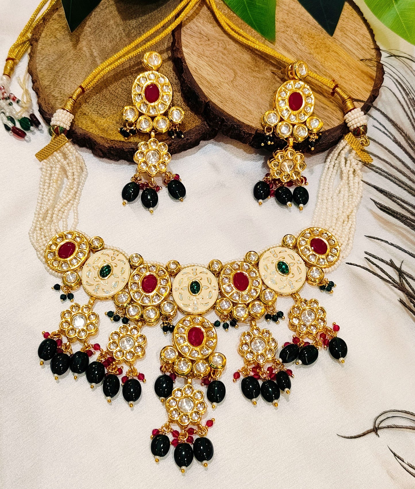 Maroon green Mitali Choker Necklace set