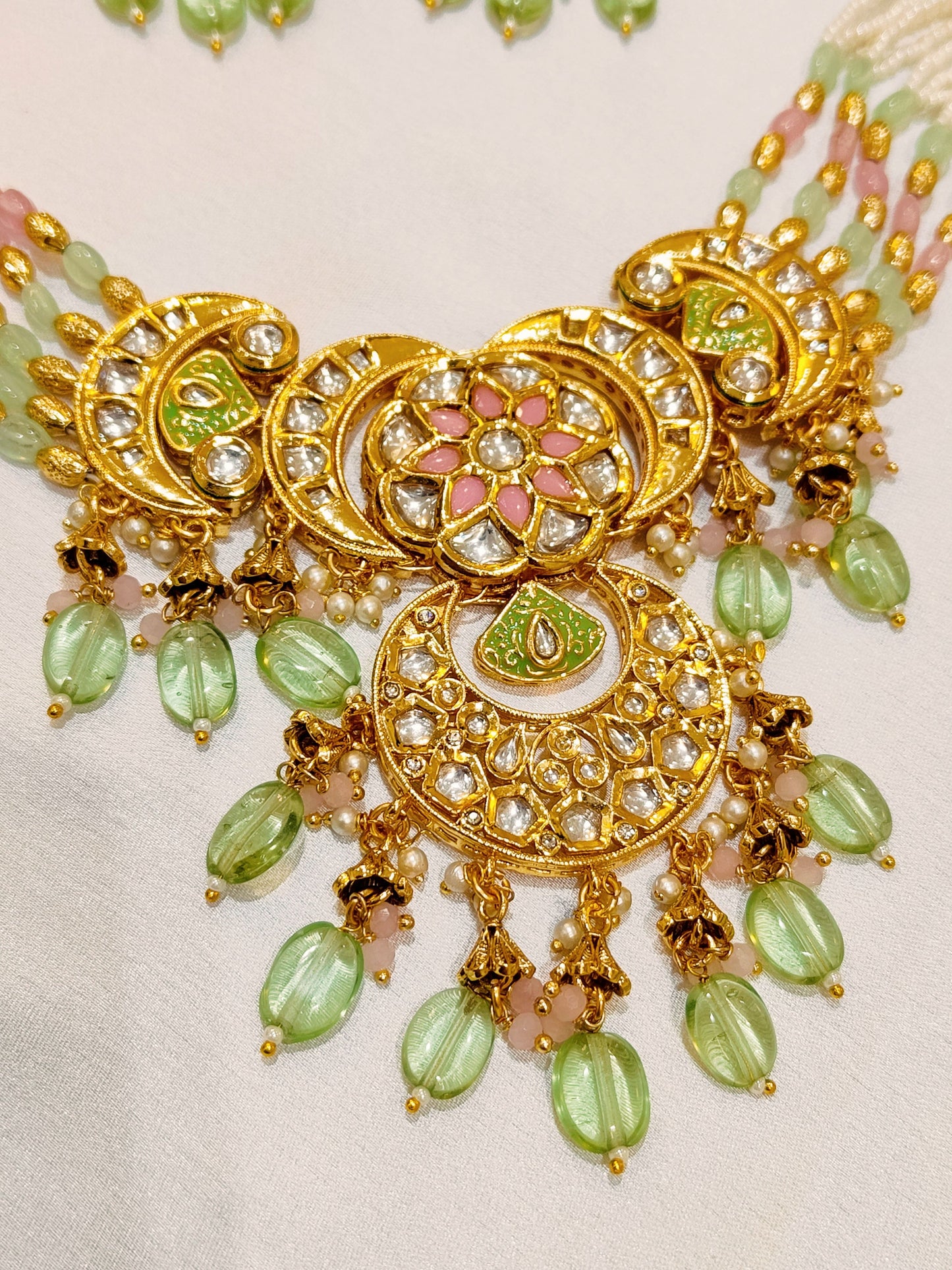 Pink & Mint green Chand Choker Necklace Set