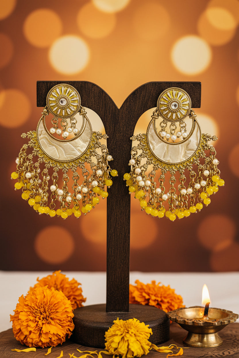 Yellow Diya Earrings