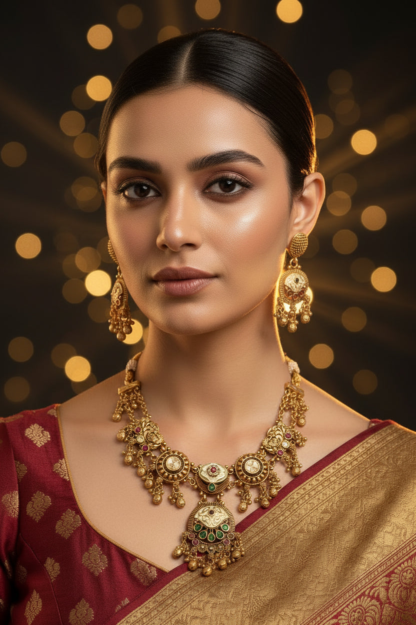 Gold Maheshwari Necklace set