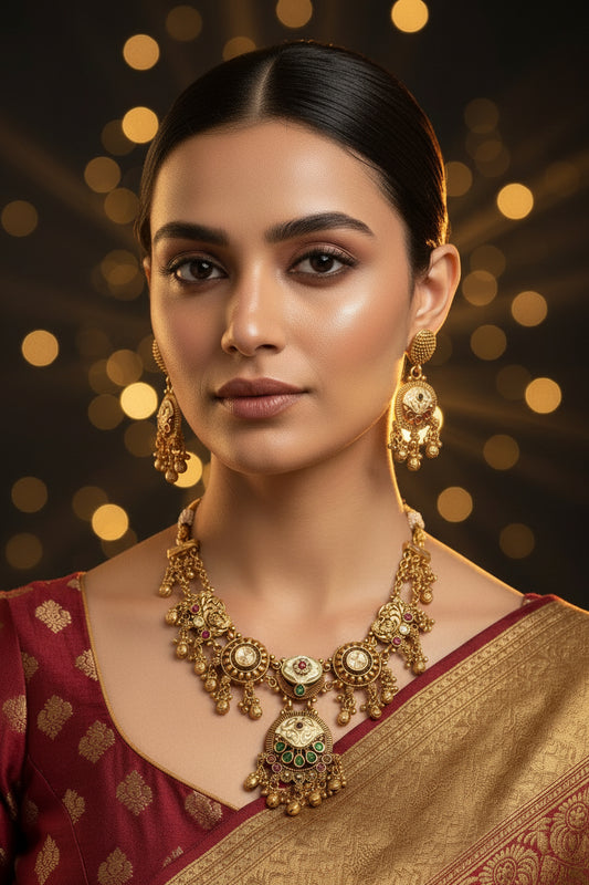 Gold Maheshwari Necklace set