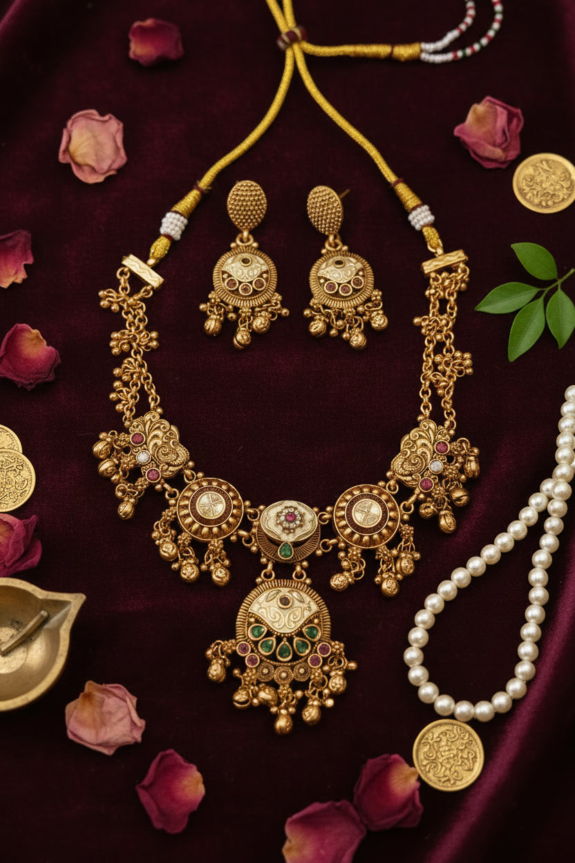 Gold Maheshwari Necklace set