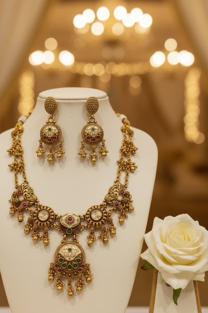 Gold Maheshwari Necklace set