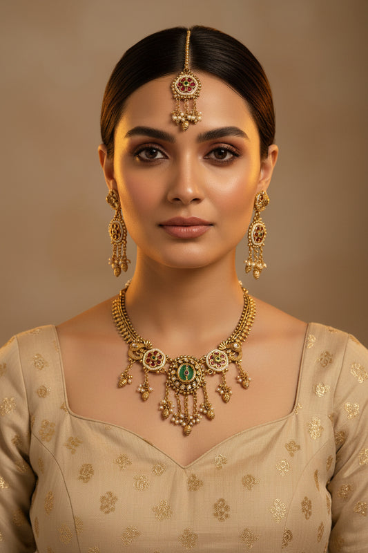 Gold Rajsi Necklace set