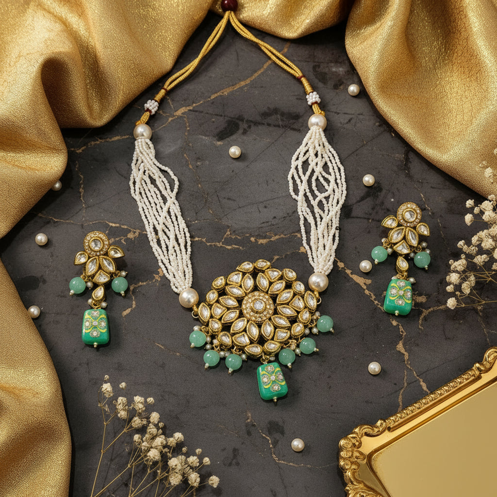 Mint green SURYA Choker Necklace set