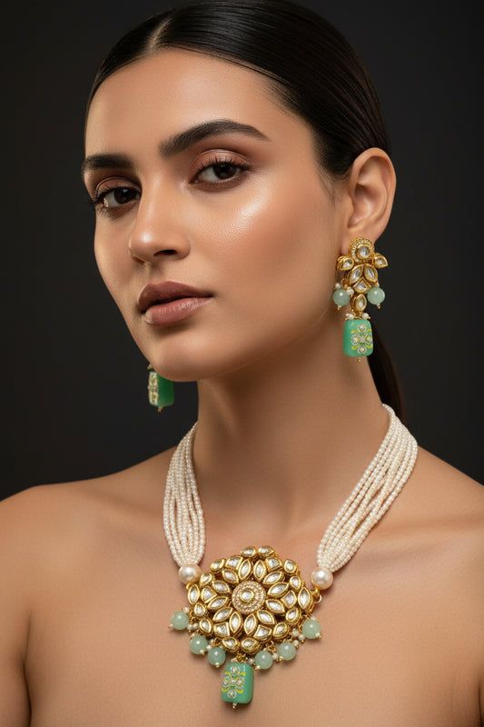 Mint green SURYA Choker Necklace set