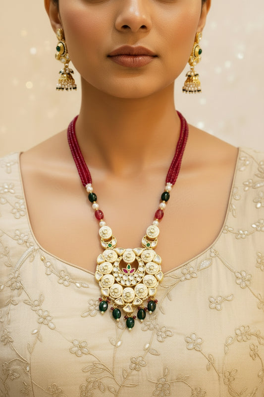 Rani green CHANDRAKSHI Long Necklace set