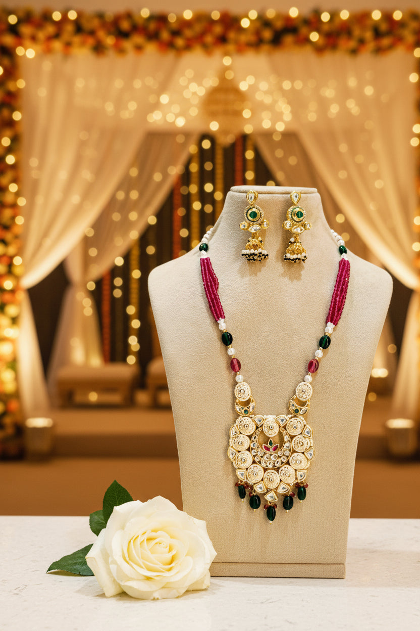 Rani green CHANDRAKSHI Long Necklace set