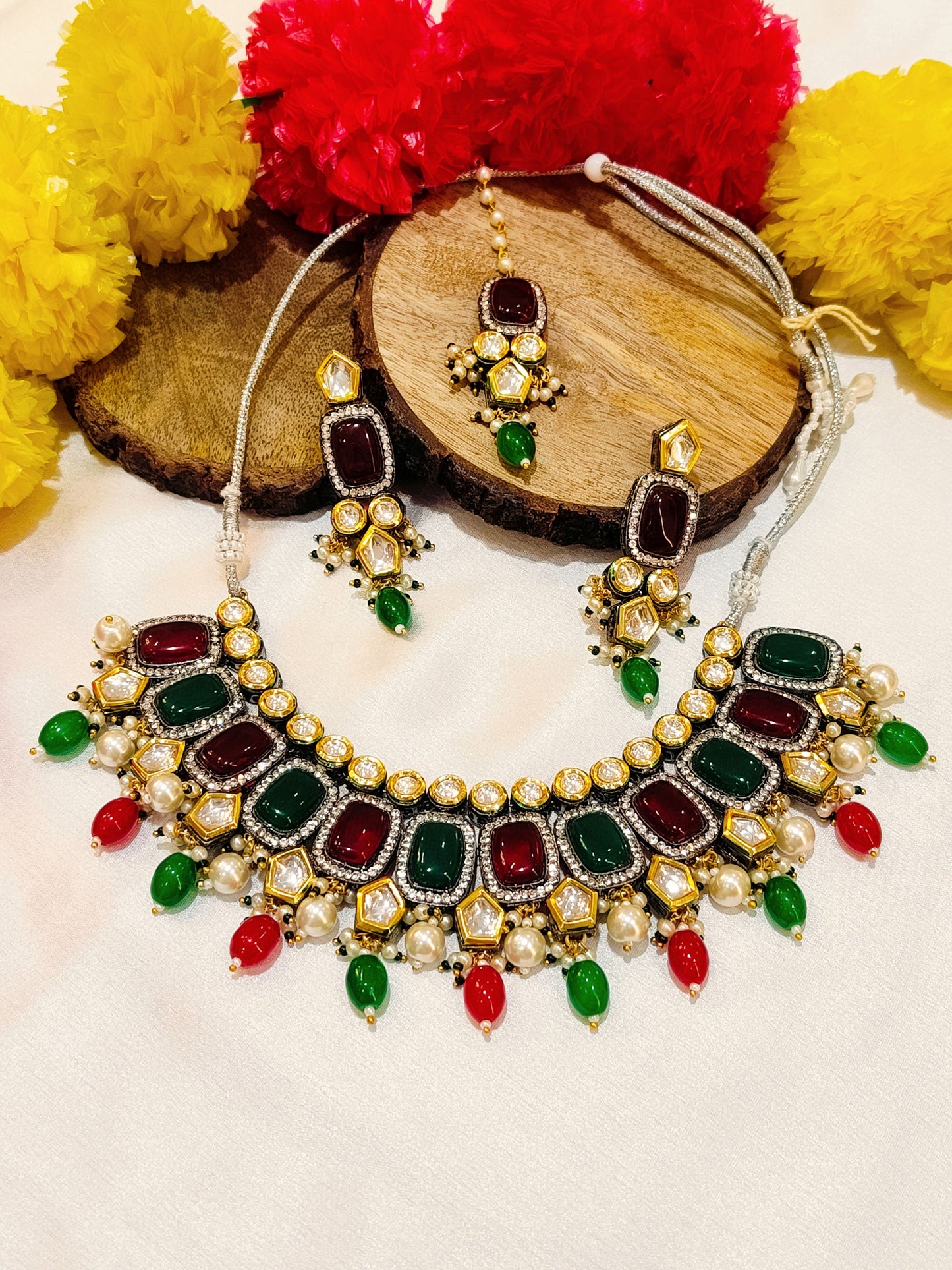 Red and Green SHAILVI Necklace set