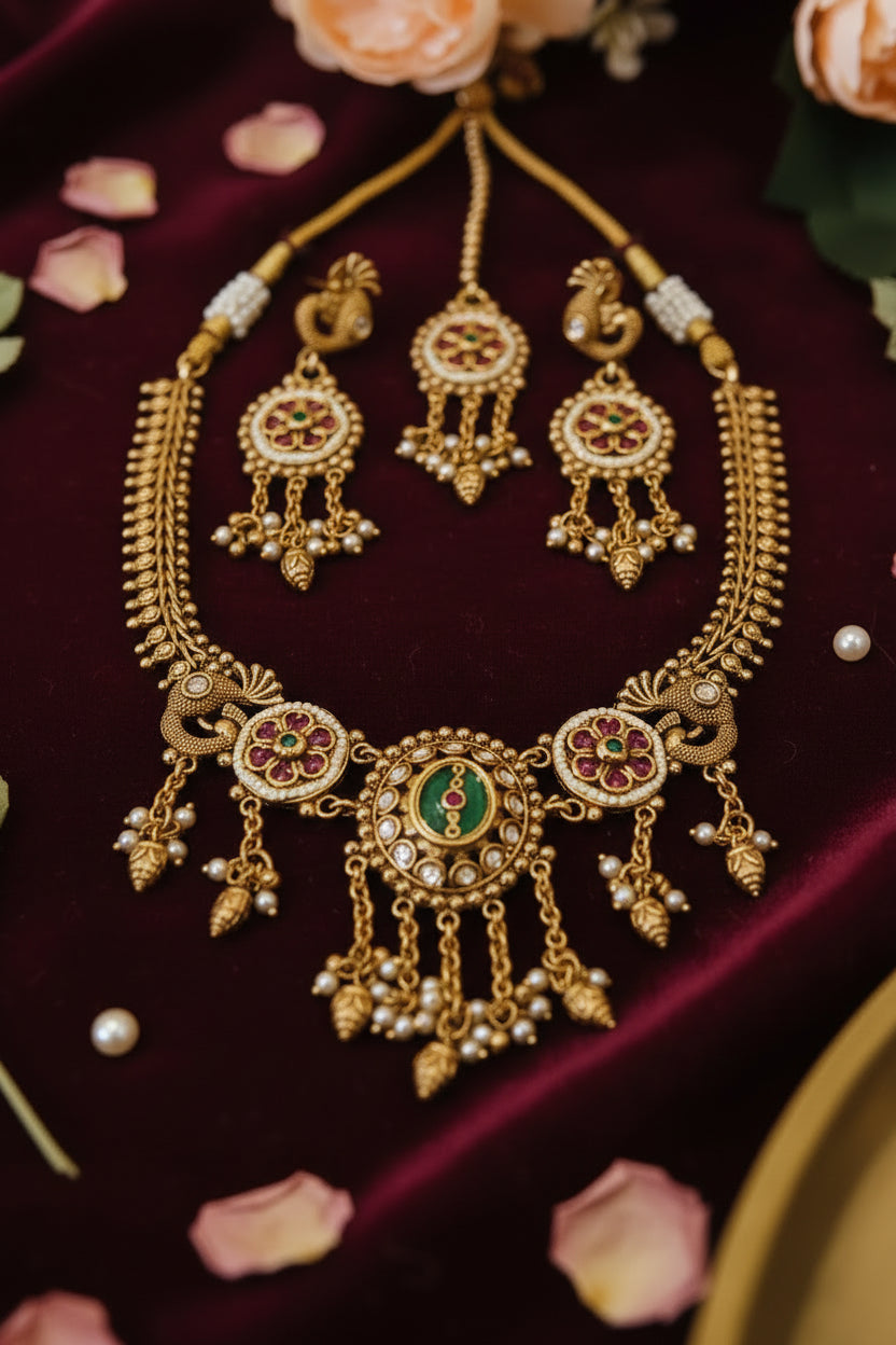 Gold Rajsi Necklace set