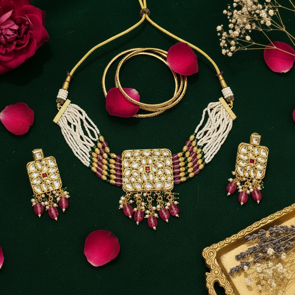 Pink RATNAMALA Necklace set
