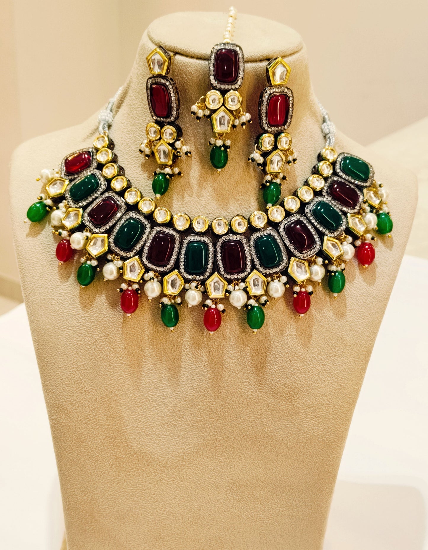 Red and Green SHAILVI Necklace set